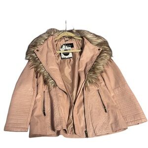 Women's Pink Faux Fur Trim Jacket
